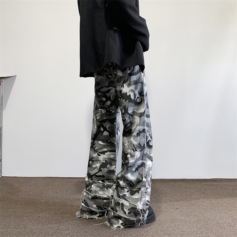 美式复古迷彩伞兵裤子ins街头宽松设计感微喇叭工装裤B00100-p55,男装工装外套,星座1008