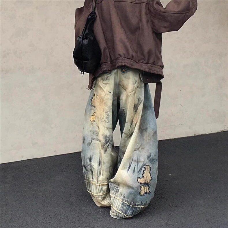 W10143-P98网图现货重磅高街设计乱针刺绣弯刀牛仔裤潮流日系,男装牛仔裤,星座1608-2