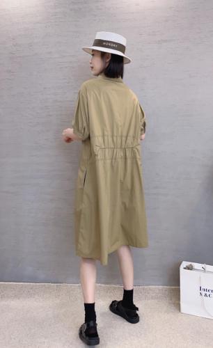 XL9916欧洲站2021夏季新款简约打褶时尚百搭纯色连衣裙,女装连衣裙,L·H·X