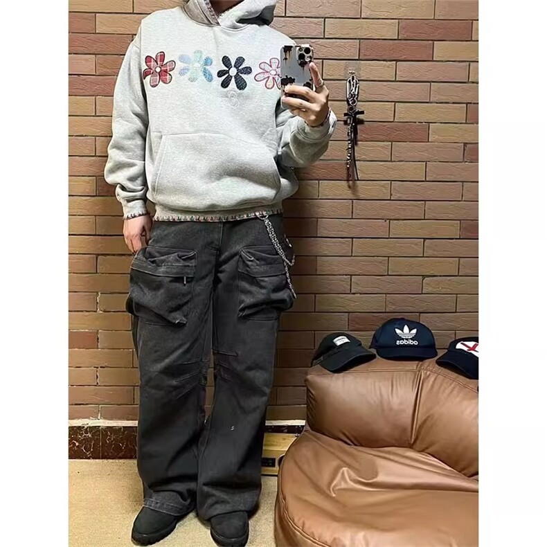 美式高街帽衫刺绣花朵卫衣秋冬情侣装连帽外套Aw13-P50,女装短外套,星座208-5