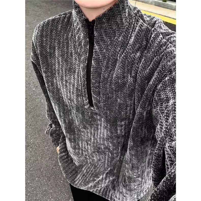 QC3334-P46 拉链半高领上衣男2025秋冬季纯色针织衫男中领套头图片