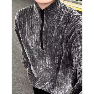 QC3334-P46 拉链半高领上衣男2025秋冬季纯色针织衫男中领套头图片