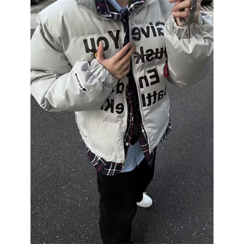 美式复古假两件撞色棉衣开衫外衣男女hiphop嘻哈宽松情侣棉服外套,男装棉衣,星座302B-3
