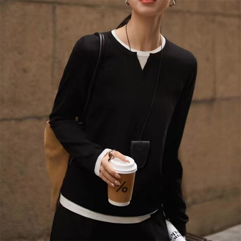 经典圆领百搭舒适休闲纯色显瘦打底衫女款，女装衬衫，美轩羊绒