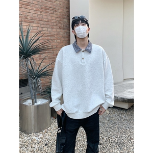 假两件卫衣男秋装2025新款潮流拼接撞色宽松长袖W4693-特价P35