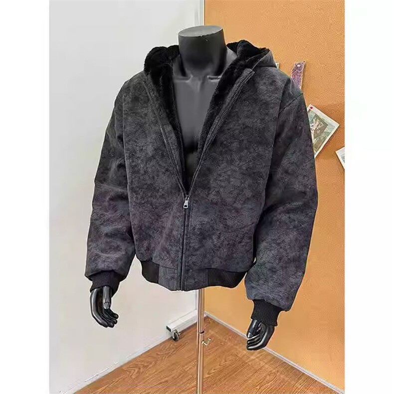 现货高品质美式冬季重磅座山雕大毛毛领pu皮棉衣男女加厚外套,男装皮衣,电商A486-1