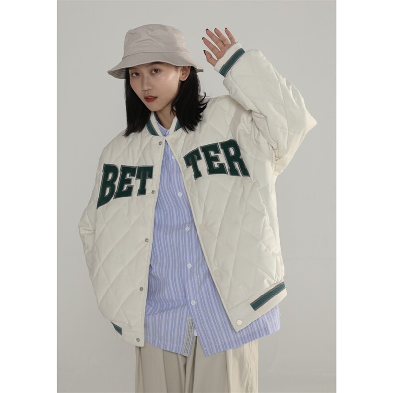 棒球服棉衣男潮牌字母棉服港风ins菱形格情侣夹克外套M8002p58,男装夹克,电商D315
