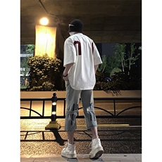 B221美式ins高街设计感拉链直筒七分牛仔裤LK23071-P55控78，男装牛仔裤，电商B221
