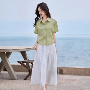 白色a字半身裙女2025夏装新款高腰超仙绝美垂坠感蕾丝边裙子图片