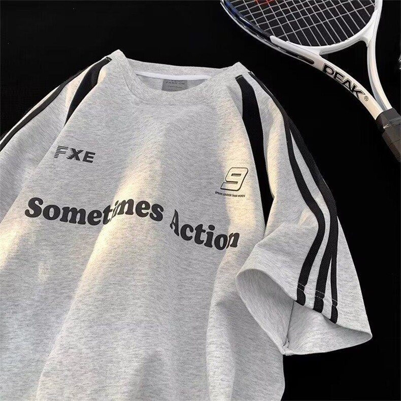 短袖t恤男潮牌夏季宽松五分袖网红潮流ins简约印花上衣T1426p25，男装T恤，电商D315