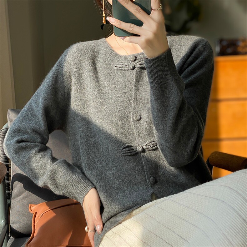 开衫单排扣长袖2024年秋冬季新款女时尚百搭显瘦羊毛上衣,女装羊毛衫,暖圣羊羊绒
