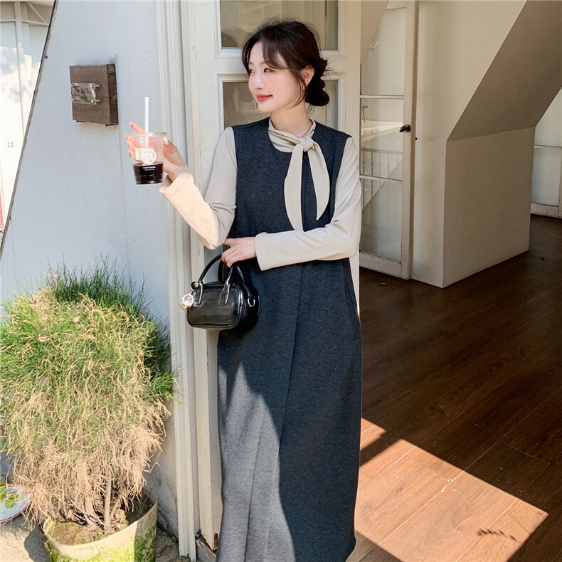 大货已出韩系针织蝴蝶结打底背心长裙两件套F711-P165-K268,女装套装/套裙,2C255