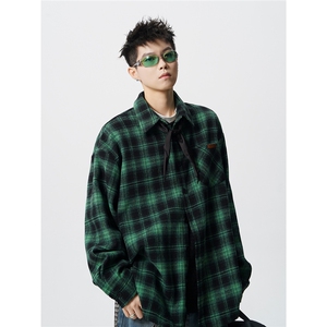 美式复古加厚格纹衬衫大码宽松慵懒风长袖衬衣磨毛外套CS9006/P58图片