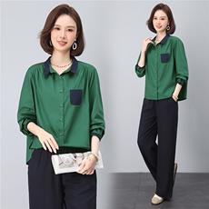 2025年秋季时尚撞色翻领纯棉100%休闲文艺衬衣，女装衬衫，依恋蒂丝