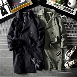 2021秋季新网格日系大码男双排扣气质长款风衣外套J982-P85,风衣,电商A001