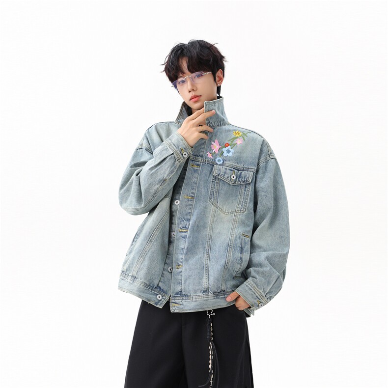 【现货】XZ1218WT4505特价P70美式潮流花朵刺绣牛仔夹克外套,男装工装外套,星座1218（原611-3）