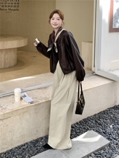 棕色复古美拉德短款皮衣外套女2025秋小个子又酷又飒圆领PU皮夹克，女装皮衣，慧尚2-185