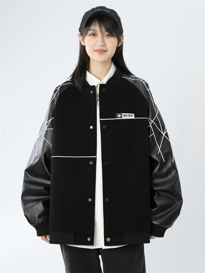 精品秋冬装飞行棒球服男女夹克毛呢拼皮刺绣轻熟JK1701-P115中性B,男装夹克,星座401