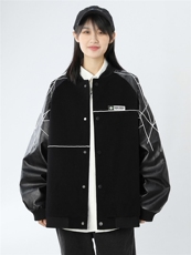 精品秋冬装飞行棒球服男女夹克毛呢拼皮刺绣轻熟JK1701-P115中性B，男装夹克，星座401
