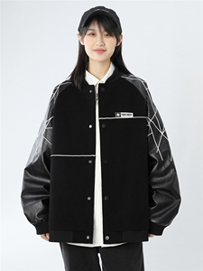 精品秋冬装飞行棒球服男女夹克毛呢拼皮刺绣轻熟JK1701-P115中性B图片