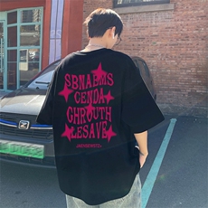 英伦雅痞风字母印花t恤男夏季款小圆领设计落肩袖大码宽松五分袖，男装T恤，电商A486