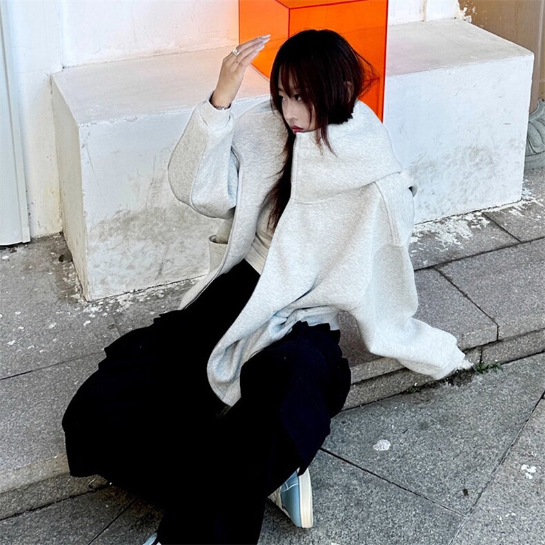 抖音得物高品质26春装美式高街重磅宽松结构高领连帽卫衣外套W60,女装短外套,电商A486-1