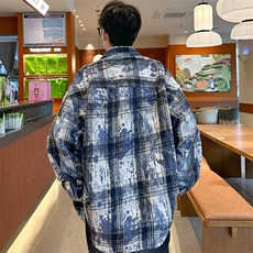 HJ45日系ins翻领潮流简约时尚港风少年感格子长袖衬衫男常规宽松，男装衬衫，星座308A-1（原309B-1）