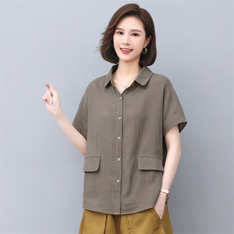 2022夏季新款女装宽松短袖衬衫舒适透气百搭上衣,女装衬衫,悦见她