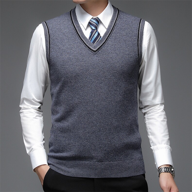 SW1820男士2023年秋冬新款纯羊毛针织衫毛衣打底衫休闲背心V领P68,男装针织衫/毛衣,电商B360