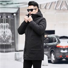 冬装潮中长款加厚修身90白鸭绒羽绒服男外套连帽羽绒99335，男装羽绒服，钱塘6007(原2006)