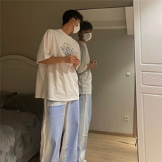 网络图现货牛仔裤男女褶皱阔腿裤洗水长裤垂感直筒拖地裤R815-P55，男装牛仔裤，星座1005-4