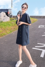 2023年夏款新款宽松休闲短袖V领薄款牛仔裙，女装连衣裙，瑶迪依秀