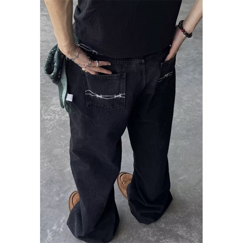 荆棘刺绣水洗ins风宽松直筒阔腿牛仔裤长裤男女款NS6079，男装牛仔裤，星座1116A（原606A-3）