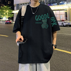 小熊纯棉短袖T恤男夏季潮牌宽松设计感半袖美式大码字母印花体恤图片