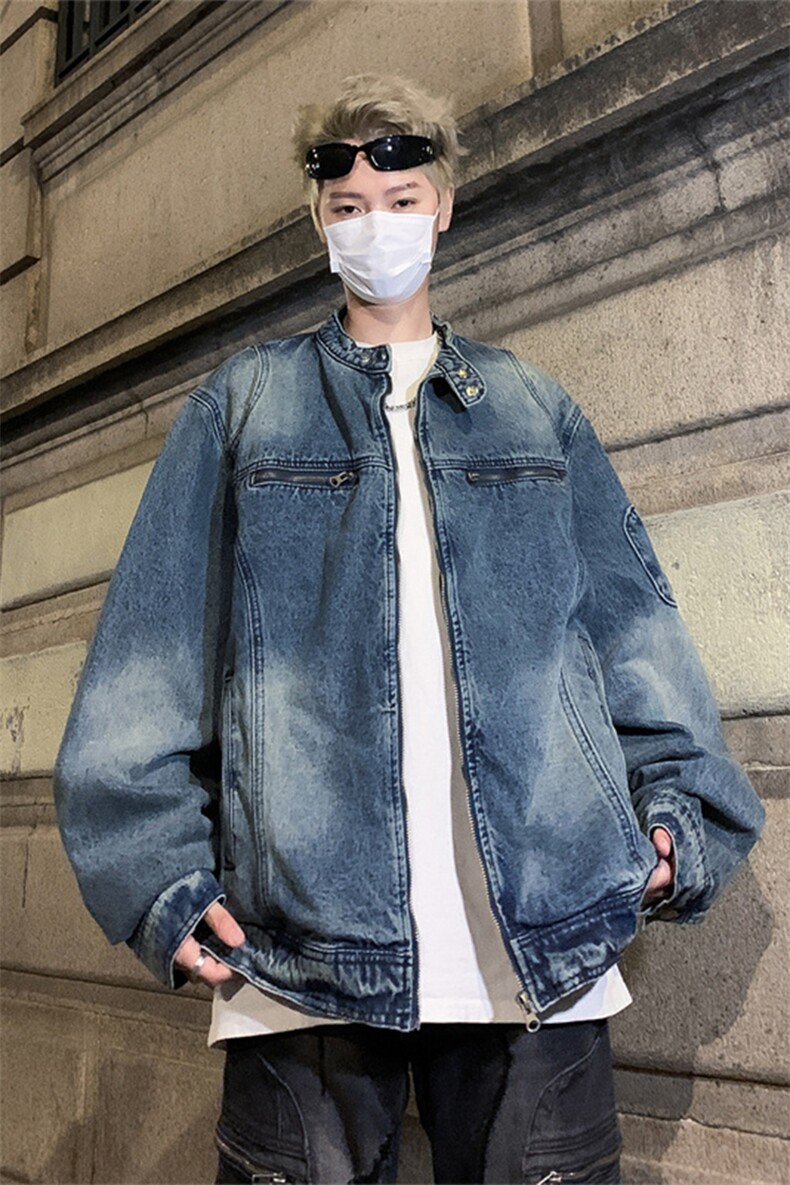 秋季新款港风美式痞帅刺绣拼接立领牛仔夹克外套男潮JK1279-P73,男装夹克,星座313A(原308A-2)