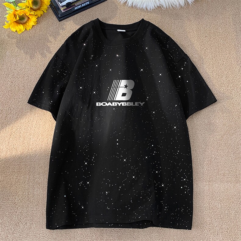 量大优供抖音视频支持得物配合二开美式满天星亮片短袖T恤MTX186,男装T恤,电商A486