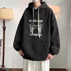 新款秋冬港风宽松连帽套头卫衣X5667-常规P70控88-加绒P80控98，男装卫衣，电商A061-1