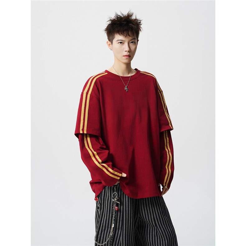 可二开假二件袖子织带M-5XL大码棉长袖T恤男CX78112P42控78，男装T恤，星座227-7