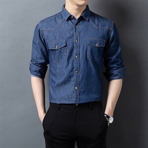 H5637钱塘2020-1秋冬精品男士牛仔百分百纯棉衬衣舒适P57图片