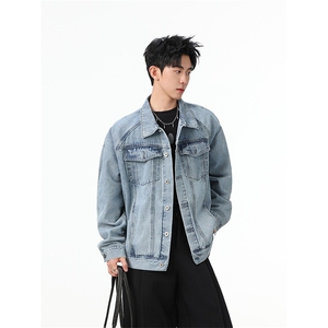 水洗牛仔外套男款春美式痞帅上衣服宽松休闲工装夹克JK1326-P78,白腰果花短裤搭配什么上衣图片