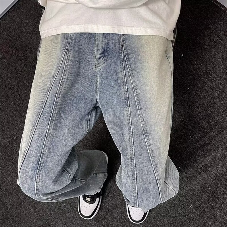 解构拼接设计牛仔裤男女直筒宽松春秋季潮牌微喇裤子休闲-B7259,男装牛仔裤,星座601-2