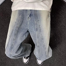 解构拼接设计牛仔裤男女直筒宽松春秋季潮牌微喇裤子休闲-B7259，男装牛仔裤，星座601-2