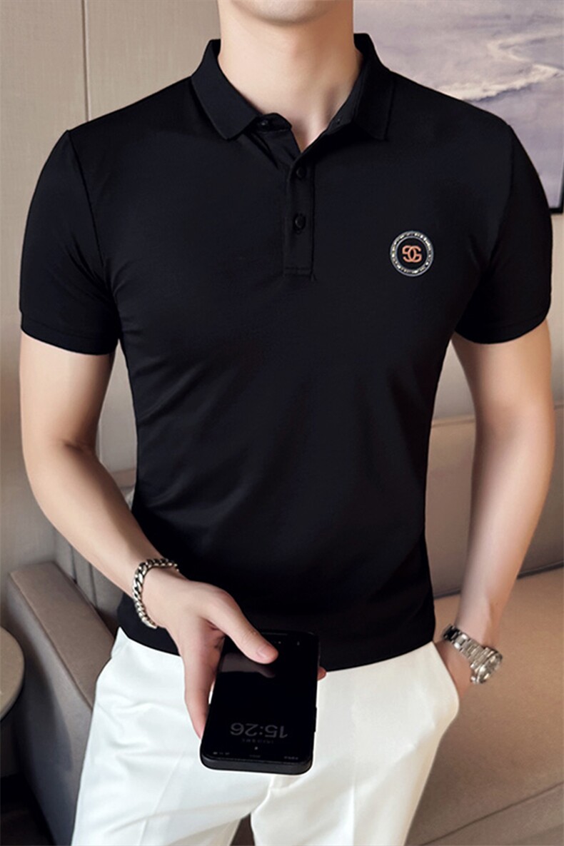 2024夏季新款修身短袖POLO衫韩版时尚印花T恤男D8808-p55控85,男装Polo衫,电商D303