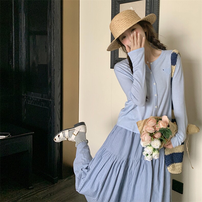 现货韩系甜美针织开衫半身裙套装2025春夏新品2C220P175K239,女装套装/套裙,2C220