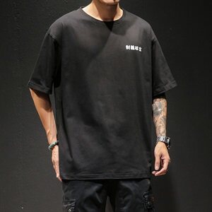 20春夏新款日系黑墙潮流韩版宽松鲨鱼印花男装圆领T恤T89-P35图片