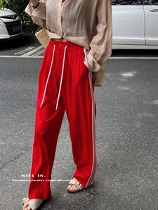 现货 休闲风 侧边条纹阔腿裤图片