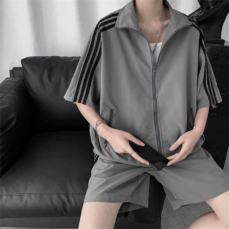 运动服装男套装短裤两件套洋气百搭情侣装三条杠601-1-TZ33,男装休闲套装,星座601-1