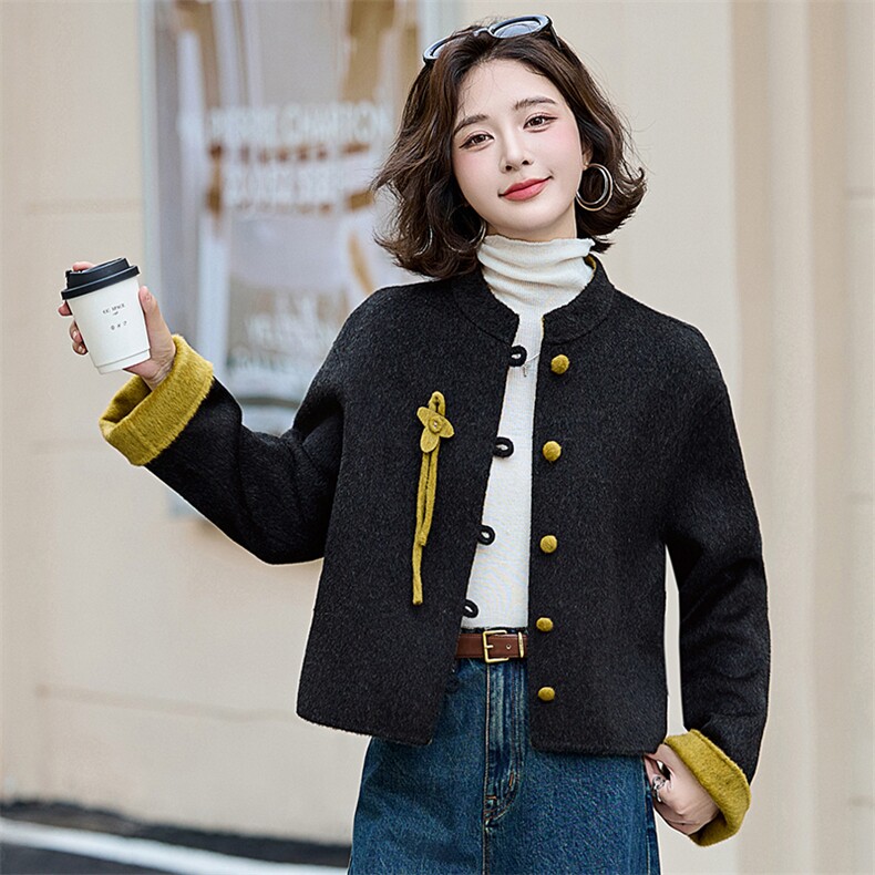 双面羊绒大衣女小个子短款2025新款春季高级感韩系纯羊毛呢外套,女装双面呢大衣,美沁
