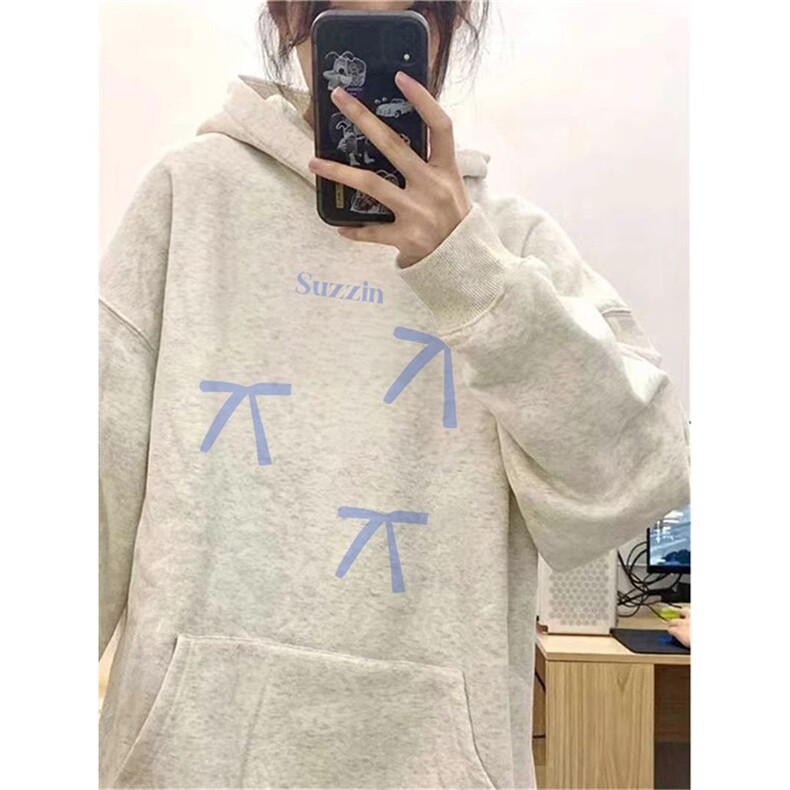 C0103-P55花灰色高级感蝴蝶结印花连帽卫衣多色可选,男装卫衣,星座617A-2