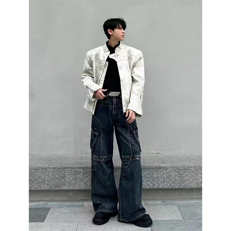 高品质小众高级感机车皮衣外套男宽松垫肩PU皮夹克LHT922-P95,男装夹克,星座1008